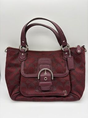 Coach Soho Burgundy Signature Canvas Small Tote Bag